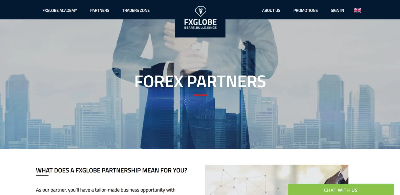 Screenshot of the FXGlobe affiliate program