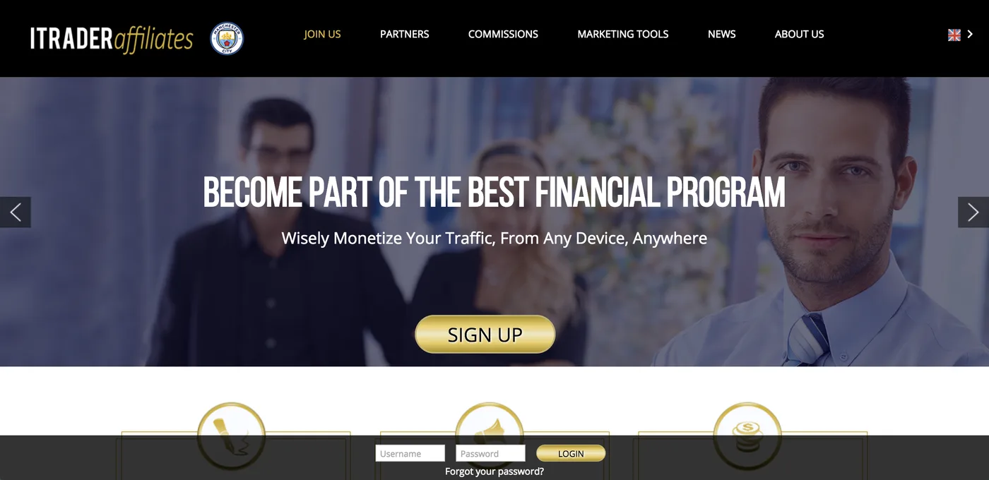 Screenshot of the iTrader Affiliates affiliate program