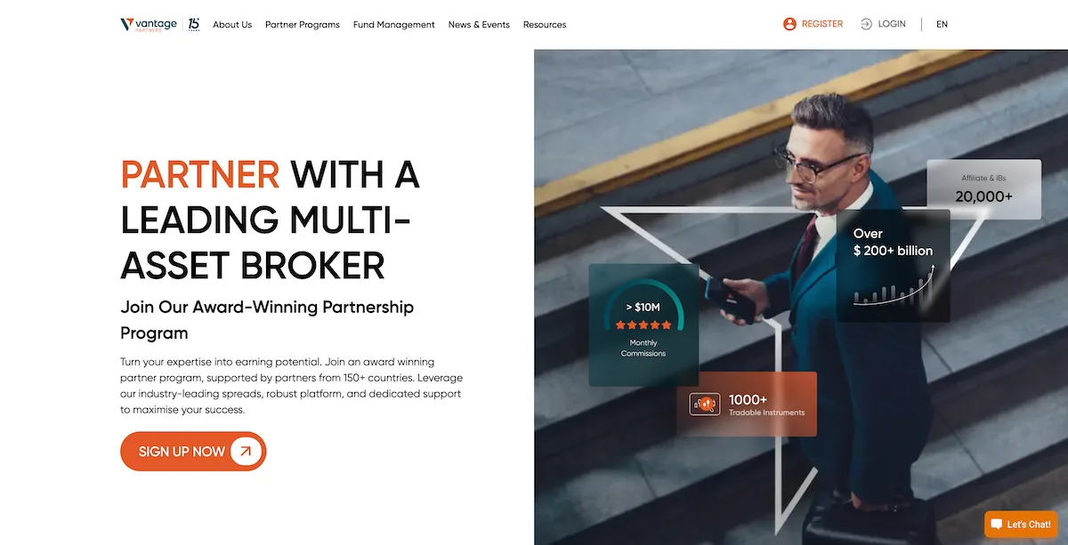 Screen capture of vantage partners affiliate program
